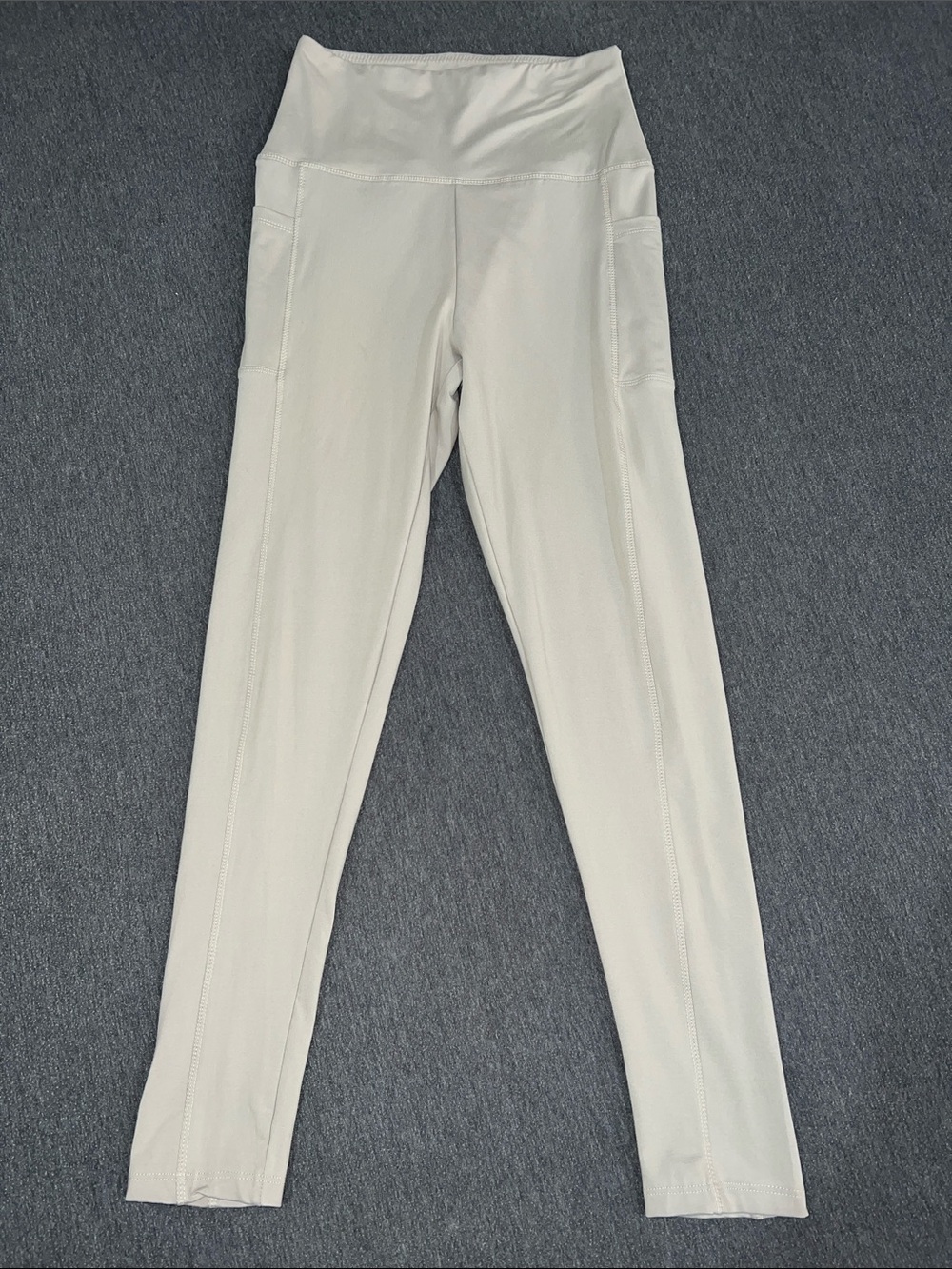 Source Unknown Womens High Waist Leggings with Side Pockets Cream Off White S/M